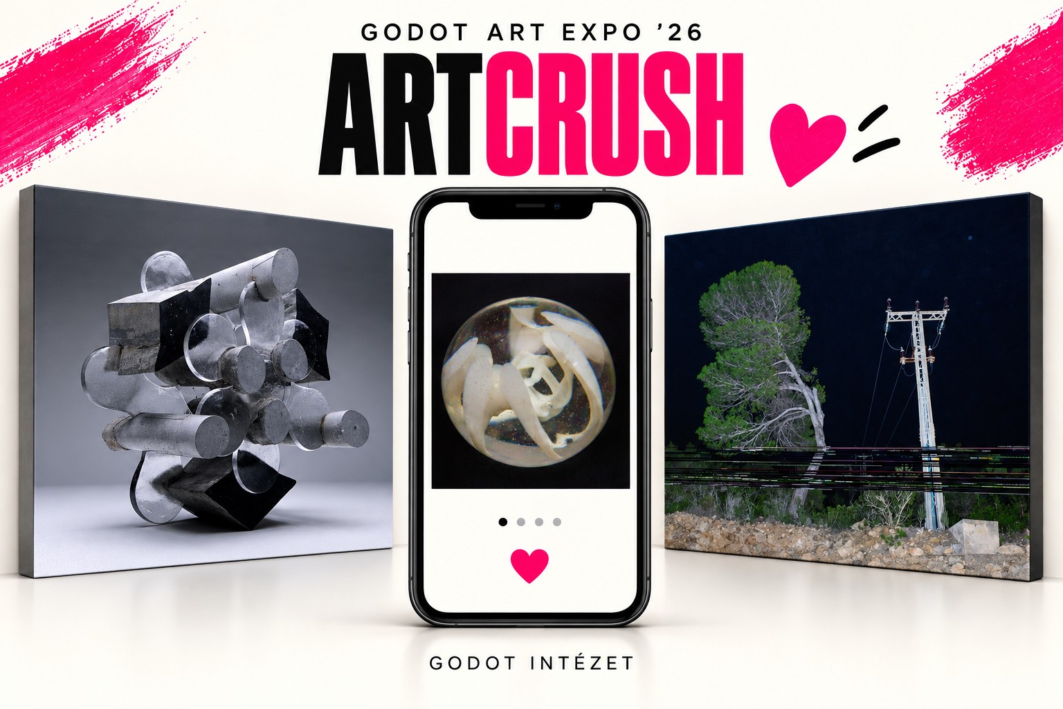 ARTCRUSH, a Godot Art Expo ’26 játéka – három kortárs mű egy telefon köré rendezve, a Godot Intézettől